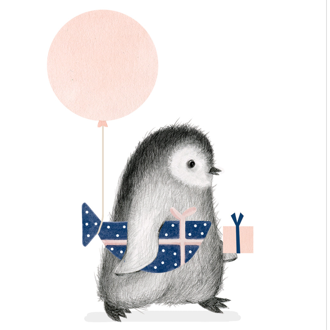 Penguin with Wrapped Fish Present