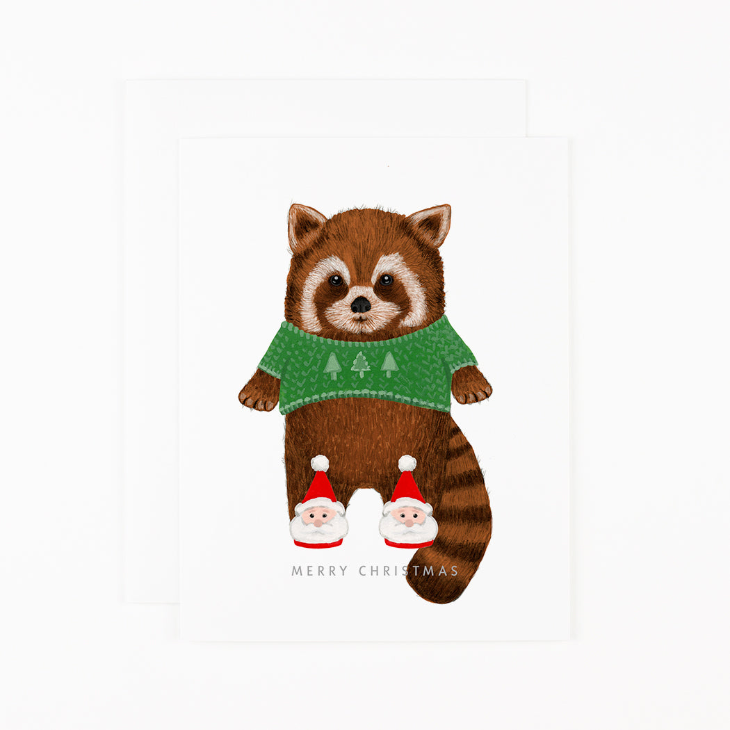 Red Panda in Santa Slippers