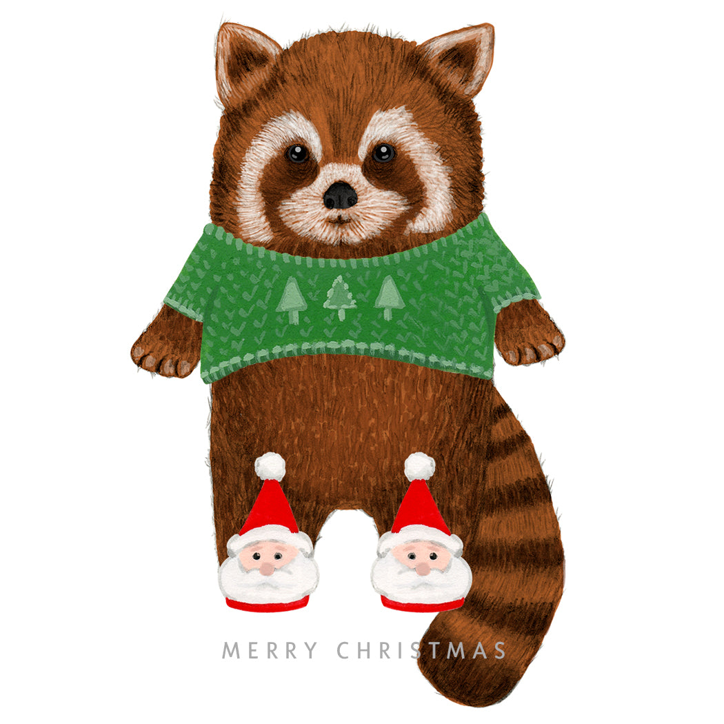 Red Panda in Santa Slippers  